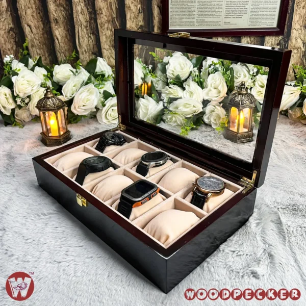 10 Slots Cream Off-white Velvet Wooden Watch Organizer Box - Image 2