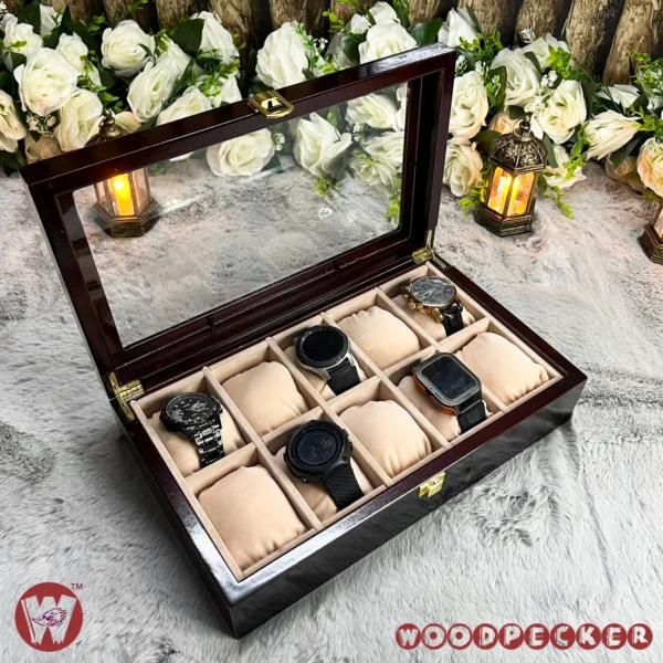 10 Slots Cream Off-white Velvet Wooden Watch Organizer Box - Image 3