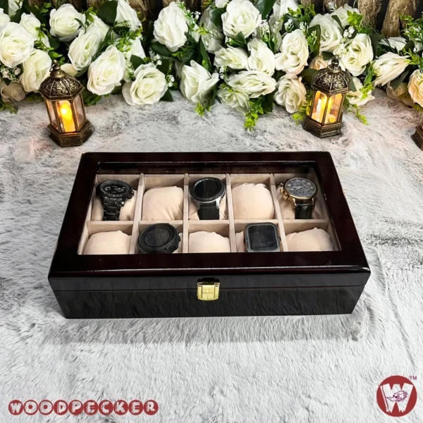 10 Slots Cream Off-white Velvet Wooden Watch Organizer Box - Image 4