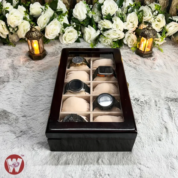 10 Slots Cream Off-white Velvet Wooden Watch Organizer Box - Image 6