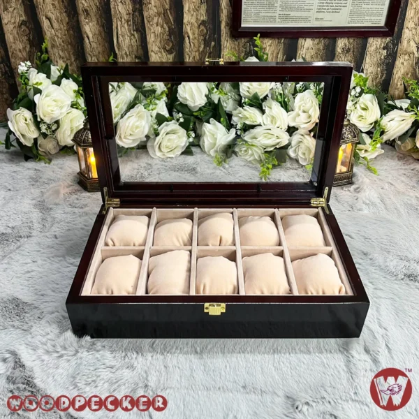 10 Slots Cream Off-white Velvet Wooden Watch Organizer Box