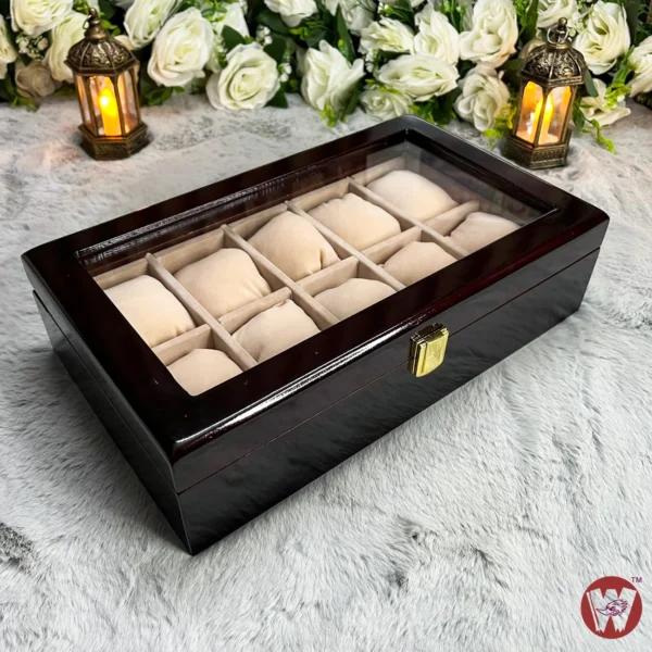 10 Slots Cream Off-white Velvet Wooden Watch Organizer Box - Image 8