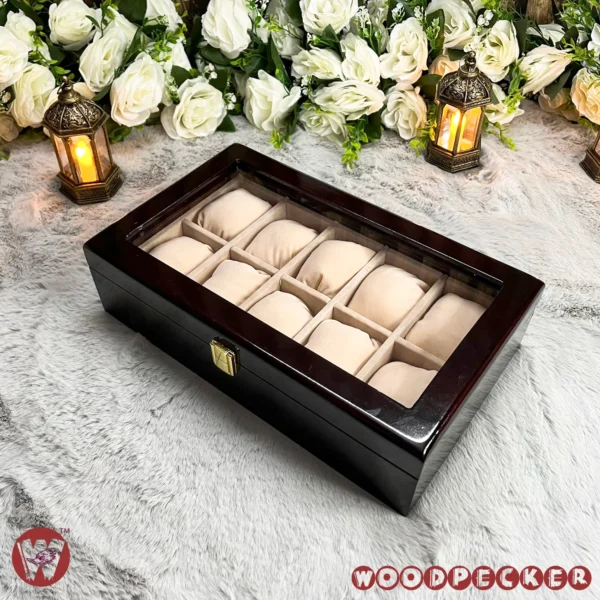 10 Slots Cream Off-white Velvet Wooden Watch Organizer Box - Image 10