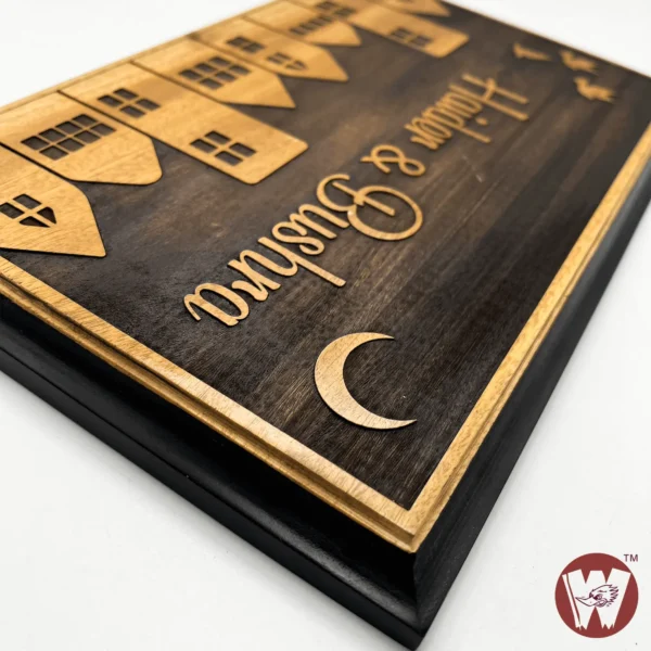 Mahogany Wood  Customized Door Nameplate with City night Design 12x8 inch - Image 4