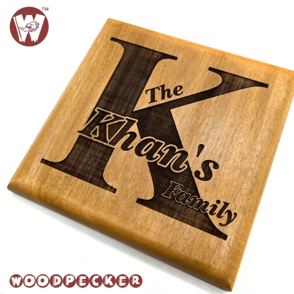 Title Initial Plain engraved Mahogany Wood  Customized Door Nameplate 8x8 inch - Image 4