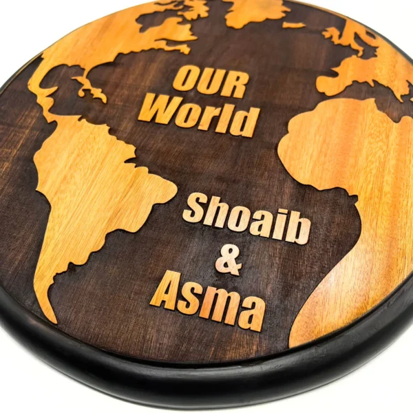 World Map Design Engraved Mahogany Wood  Customized Door Nameplate 12x12 inch - Image 3