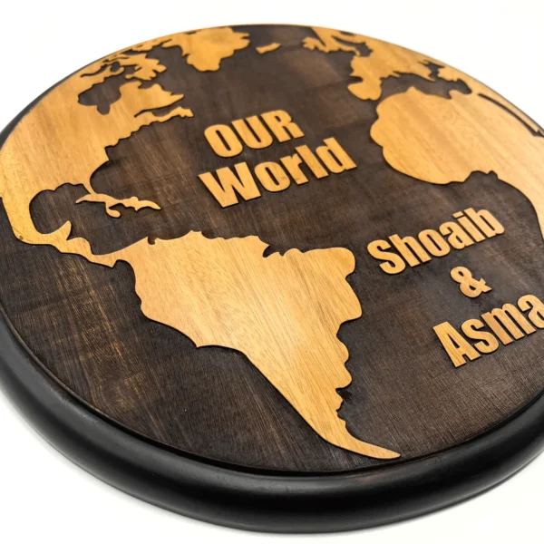 World Map Design Engraved Mahogany Wood  Customized Door Nameplate 12x12 inch - Image 4