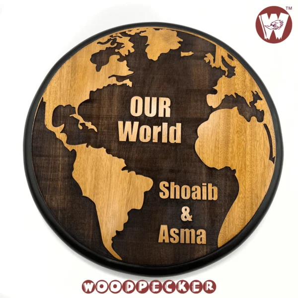 World Map Design Engraved Mahogany Wood  Customized Door Nameplate 12x12 inch - Image 5