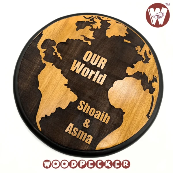 World Map Design Engraved Mahogany Wood  Customized Door Nameplate 12x12 inch - Image 6