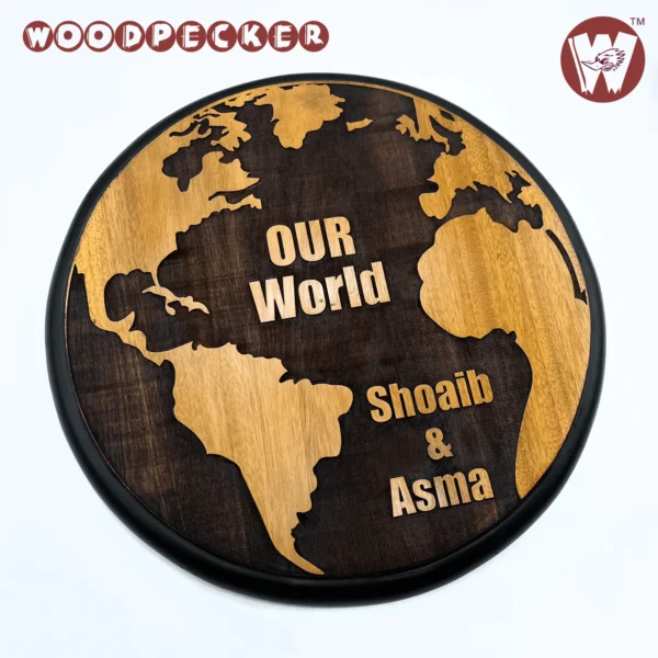 World Map Design Engraved Mahogany Wood  Customized Door Nameplate 12x12 inch - Image 7