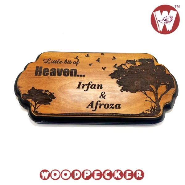 Mahogany Wood New Shaped Customized Door Nameplate with Tree & bird Design 12x6 inch - Image 3