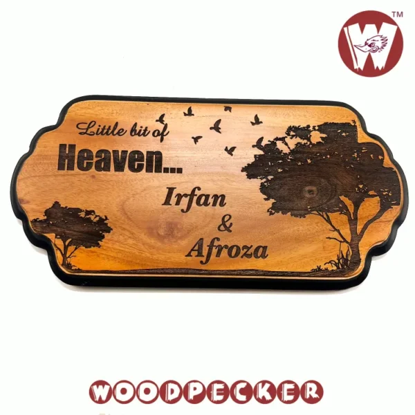 Mahogany Wood New Shaped Customized Door Nameplate with Tree & bird Design 12x6 inch - Image 6