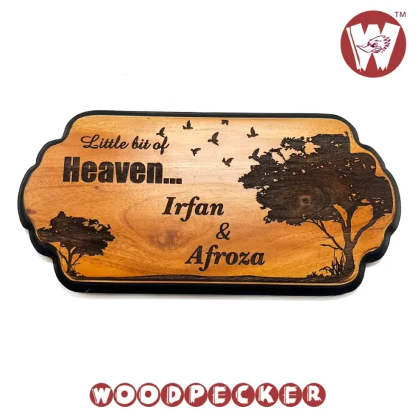 Mahogany Wood New Shaped Customized Door Nameplate with Tree & bird Design 12x6 inch