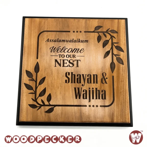 Mahogany Wood  Customized Door Nameplate with Cozy Nest Design 12x12 inch - Image 3