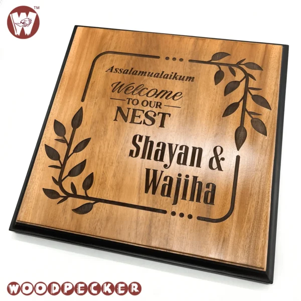 Mahogany Wood  Customized Door Nameplate with Cozy Nest Design 12x12 inch - Image 5