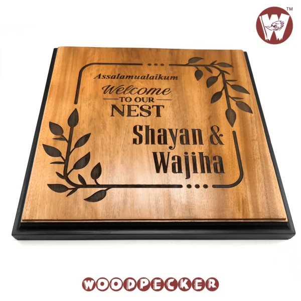 Mahogany Wood  Customized Door Nameplate with Cozy Nest Design 12x12 inch - Image 7