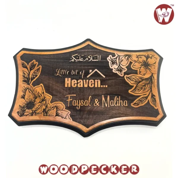 Mahogany Wood New Shaped  Customized Door Nameplate with Floral Design 12x8 inch - Image 2