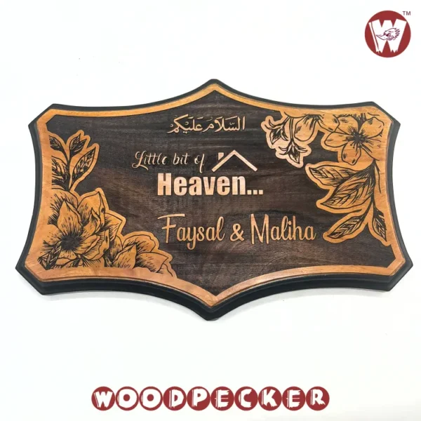 Mahogany Wood New Shaped  Customized Door Nameplate with Floral Design 12x8 inch - Image 5