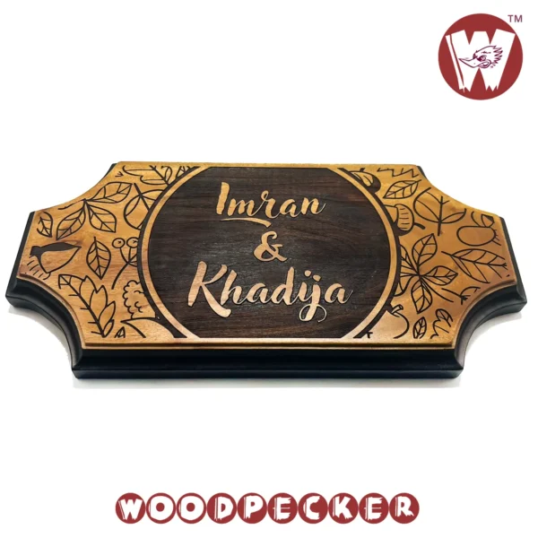 Mahogany Wood New Shaped Customized Door Nameplate with Leaf and Name design 12x6 inch - Image 5