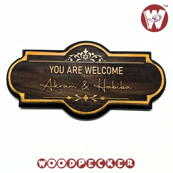 Mahogany Wood New Shaped Customized Door Nameplate with Welcome Design 12x6 inch - Image 6