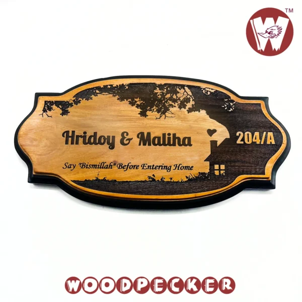 Mahogany Wood New Shaped Customized Door Nameplate with House Design 12x6 inch - Image 4