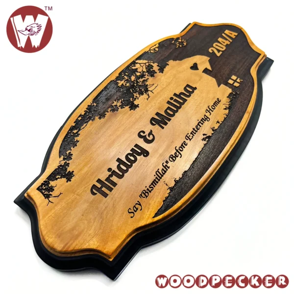 Mahogany Wood New Shaped Customized Door Nameplate with House Design 12x6 inch - Image 5