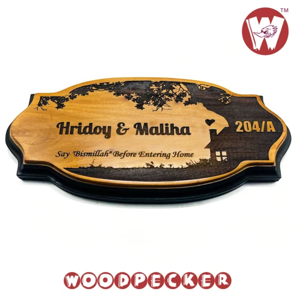 Mahogany Wood New Shaped Customized Door Nameplate with House Design 12x6 inch - Image 6