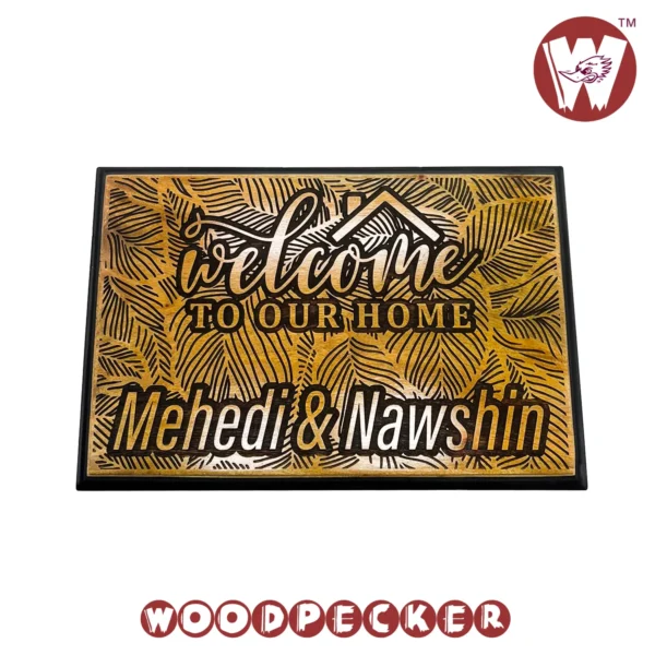 Mahogany Wood Customized Door Nameplate With Leaf Background 12x6 inch