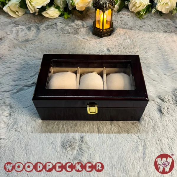 3 Slots  Cream Off-white Velvet Wooden Watch Organizer Box - Image 2