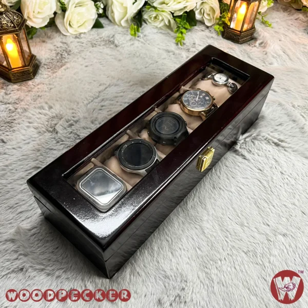 5 Slots  Cream Off-white Velvet Wooden Watch Organizer Box - Image 9