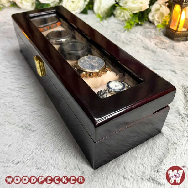 5 Slots  Cream Off-white Velvet Wooden Watch Organizer Box - Image 11