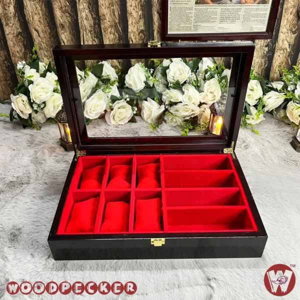 6 slots watch 4 slots sunglass Red Velvet Combo Wooden Organizer Box