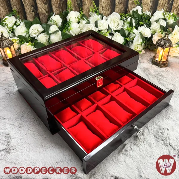 20 Slots Red Velvet Wooden Watch Organizer Box - Image 3