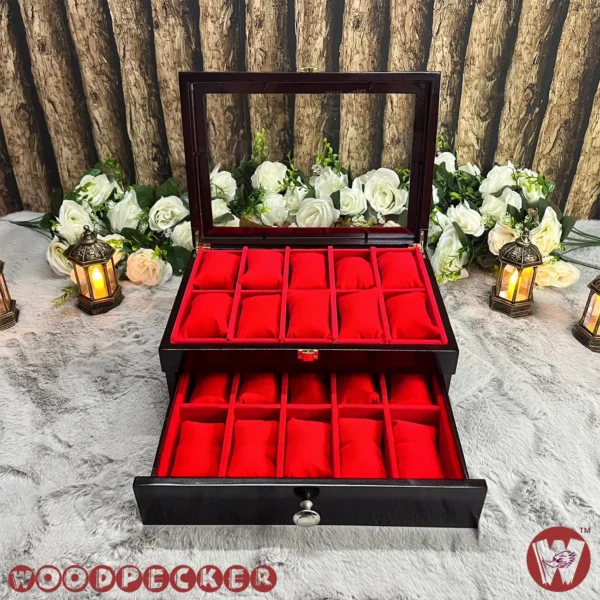 20 Slots Red Velvet Wooden Watch Organizer Box