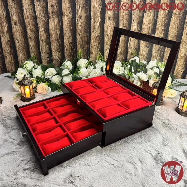 20 Slots Red Velvet Wooden Watch Organizer Box - Image 4