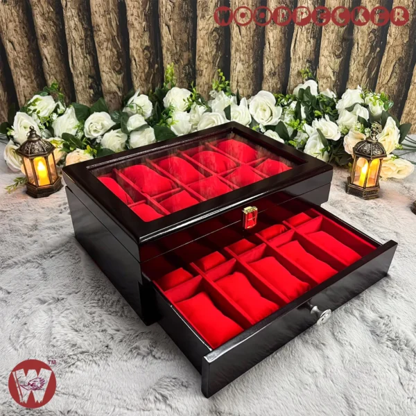 20 Slots Red Velvet Wooden Watch Organizer Box - Image 5