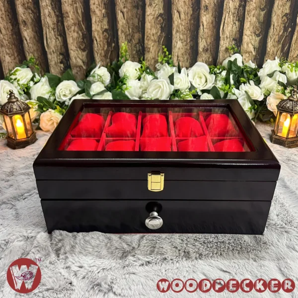 20 Slots Red Velvet Wooden Watch Organizer Box - Image 6