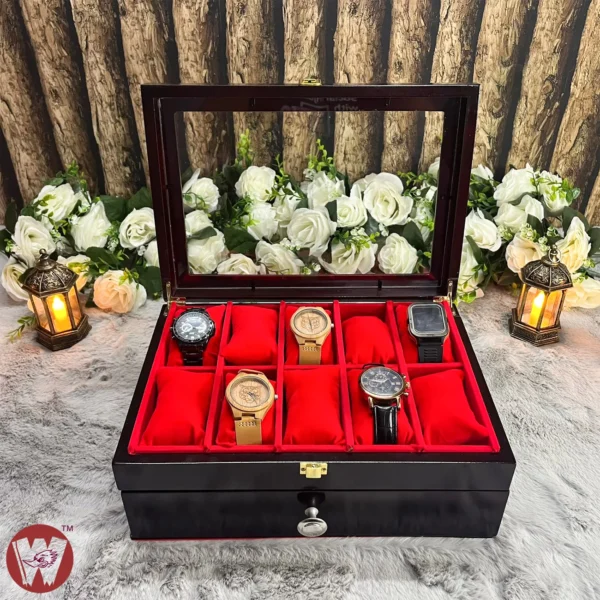 20 Slots Red Velvet Wooden Watch Organizer Box - Image 7