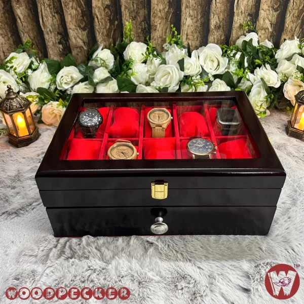 20 Slots Red Velvet Wooden Watch Organizer Box - Image 15