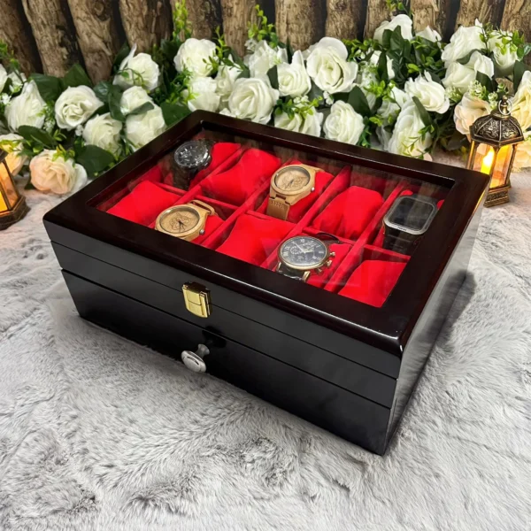 20 Slots Red Velvet Wooden Watch Organizer Box - Image 17