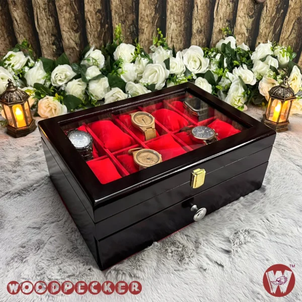 20 Slots Red Velvet Wooden Watch Organizer Box - Image 19