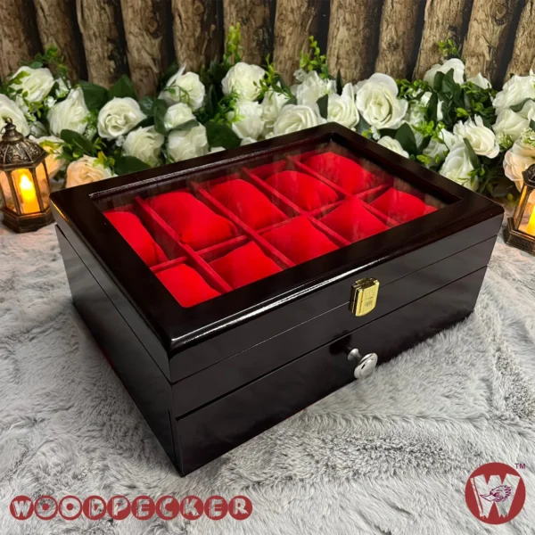 20 Slots Red Velvet Wooden Watch Organizer Box - Image 20