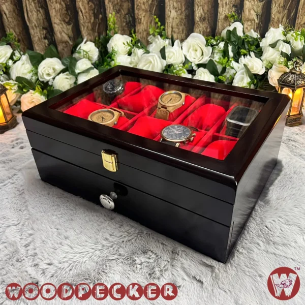 20 Slots Red Velvet Wooden Watch Organizer Box - Image 21