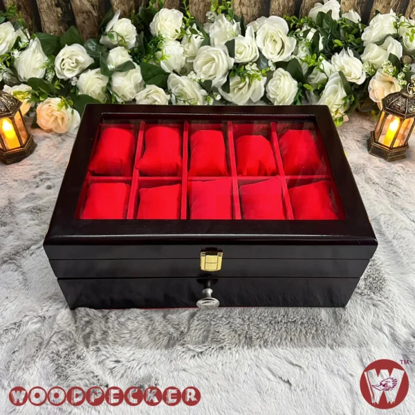 20 Slots Red Velvet Wooden Watch Organizer Box - Image 22