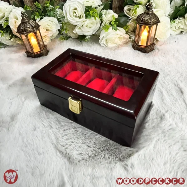 3 Slots  Red Velvet Wooden Watch Organizer Box - Image 10