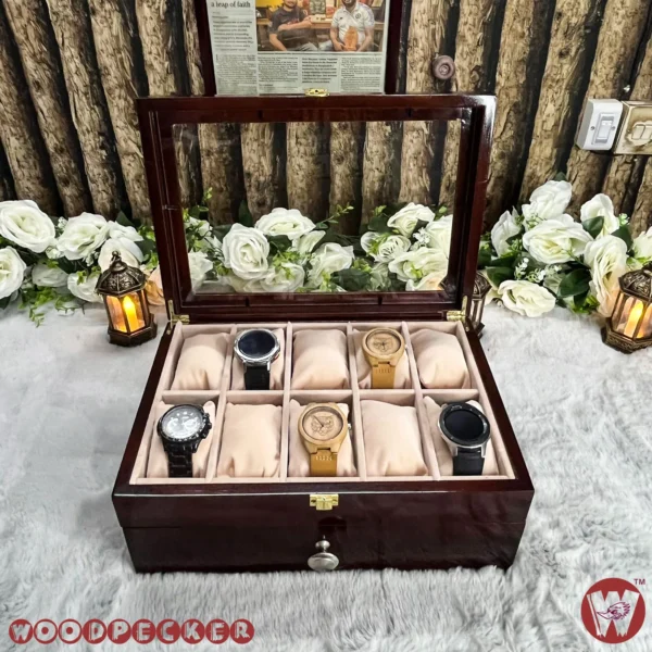 20 Slots  Cream Off-white Velvet Wooden Watch Organizer Box - Image 2