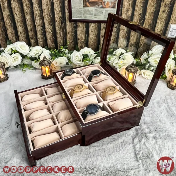 20 Slots  Cream Off-white Velvet Wooden Watch Organizer Box - Image 4