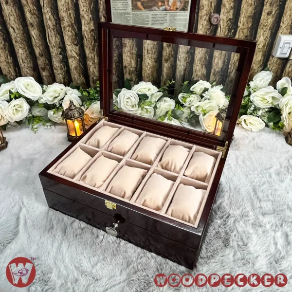 20 Slots  Cream Off-white Velvet Wooden Watch Organizer Box - Image 5