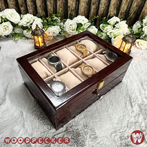 20 Slots  Cream Off-white Velvet Wooden Watch Organizer Box - Image 6