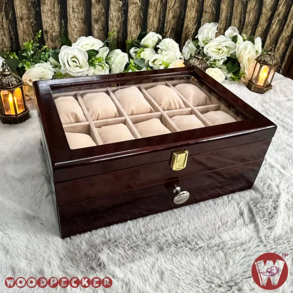 20 Slots  Cream Off-white Velvet Wooden Watch Organizer Box - Image 8